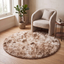 (120cm x 120cm (4 x 4 ft)- Circle Round Rug, Tie-Dye Beige) Anti Slip Shaggy Rug For Living Room Runner Carpet