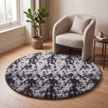 (120cm x 120cm (4 x 4 ft)- Circle Round Rug, Tie-Dye Grey) Anti Slip Shaggy Rug For Living Room Runner Carpet