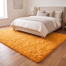 (160cm x 230cm (5ft 4" x 7ft 8"), Ochre) Anti Slip Shaggy Rug For Living Room Runner Carpet