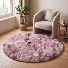 (120cm x 120cm (4 x 4 ft)- Circle Round Rug, Tie-Dye Pink Lilac) Anti Slip Shaggy Rug For Living Room Runner Carpet