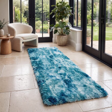 (80cm x 300cm (2 ft 6 in x 10 ft)- Extra Large Runner Rug, Tie-Dye Teal) Anti Slip Shaggy Rug For Living Room Runner Carpet