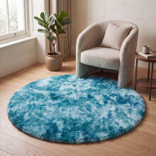 (120cm x 120cm (4 x 4 ft)- Circle Round Rug, Tie-Dye Teal) Anti Slip Shaggy Rug For Living Room Runner Carpet