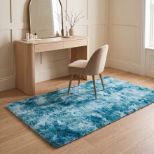 (80 x 150 cm (2 ft 6 in x 5 ft), Tie-Dye Teal) Anti Slip Shaggy Rug For Living Room Runner Carpet