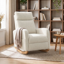 HOMCOM Modern High Back Corduroy Leisure Rocking Chair, Cream White