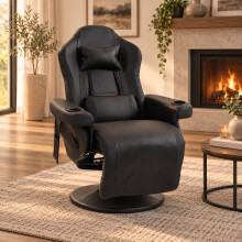 HOMCOM Manual Recliner Armchair PU Sofa Chair with Footrest and Reclining
