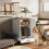 Pet Feeding Station with Raised Dog Bowls, Adjustable Panel, Hooks, White 4