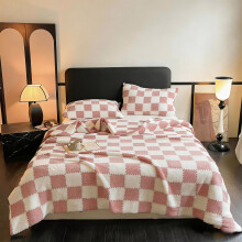 (Pink, 50x60inch) ROSEKIND 1pc Gentlesoft Flannle Blanket with Checkered Pattern, 60*80inch, Warm & Lightweight Blanket for Bed Sofa