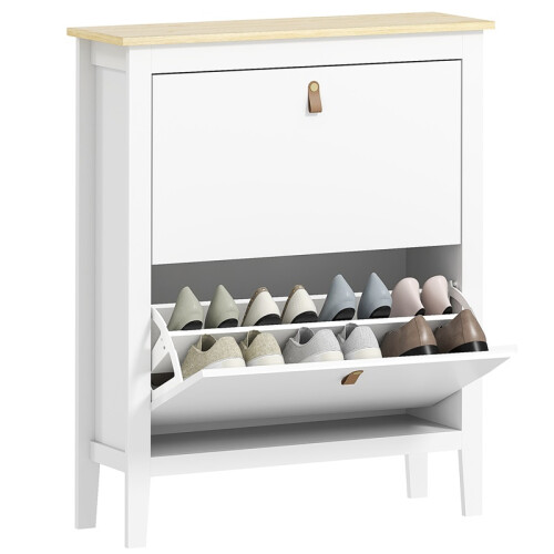 Modern Two-Drawer Shoe Cabinet - White