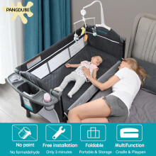 PANGDUBE multifunctionele babywieg, 4-in-1 opklapbaar reisbed met verschoningsboog en wielen voor 0-3 jaar