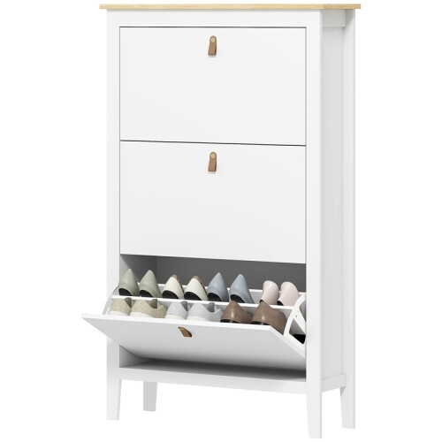 Modern Three-Drawer Shoe Cabinet - White 1