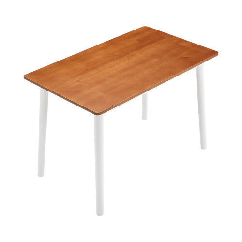 108cm Dining Table - Reddish Brown Wood Top with White Base, Seats 4 2