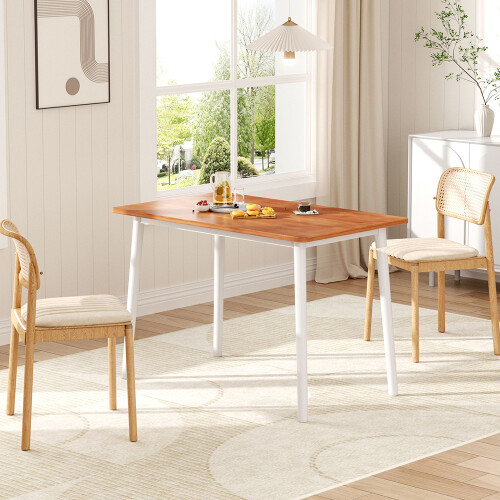 108cm Dining Table - Reddish Brown Wood Top with White Base, Seats 4 1