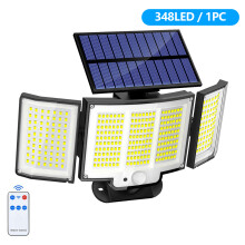 Solar buitenverlichting, 348 LED, 3 koppen, IP65 waterdicht, bewegingssensor voor tuin