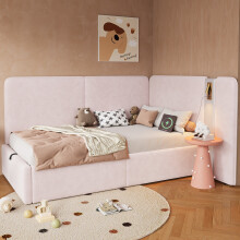 (Pink, Velvet) Roomfitters 90x190cm Daybed L Shape Upholstered Ottoman Hydraulic Storage Reading Light USB Port Slats Sofa Bed Lounge Furniture Unit