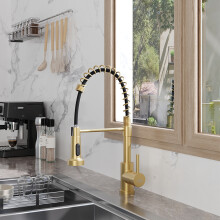 Gold Pull Down Kitchen Faucet - 304 Stainless Steel Spring Design with WRAS, 43cm