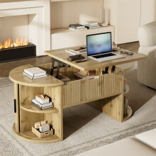 Lift-Top Coffee Table with Sliding Doors, Wood