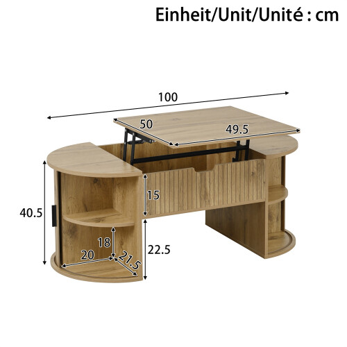 Lift-Top Coffee Table with Sliding Doors, Wood 1