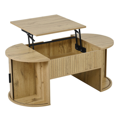 Lift-Top Coffee Table with Sliding Doors, Wood 2