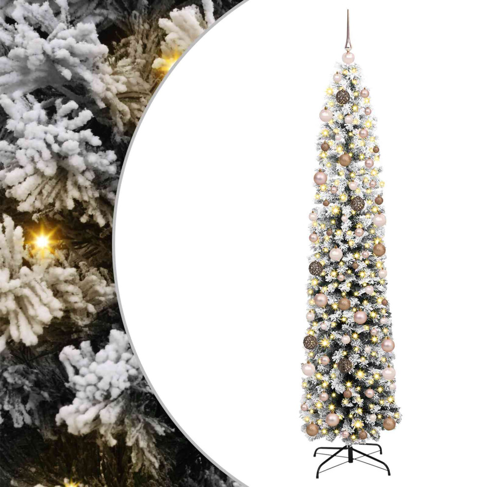VIDAXL Artificial Christmas Tree 210 cm Snow Flocked Green with LED Lights and Rose Gold Baubles - Image 2