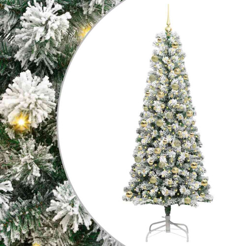 VidaXL vidaXL Artificial Hinged Christmas Tree Green and White 210 cm