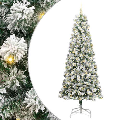 VidaXL vidaXL Artificial Hinged Christmas Tree Green and White 240 cm 1