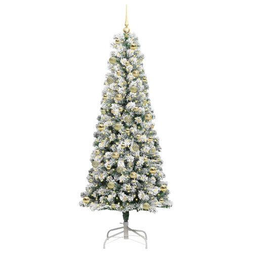 VidaXL vidaXL Artificial Hinged Christmas Tree Green and White 210 cm 2