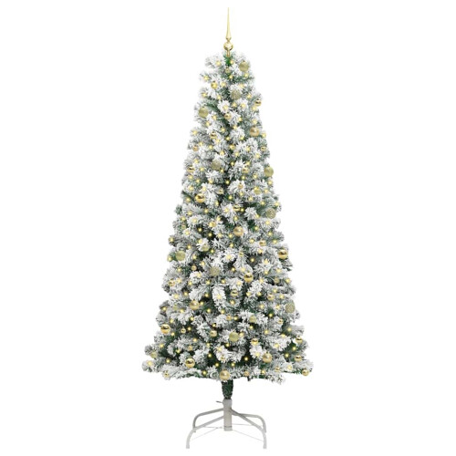 VidaXL vidaXL Artificial Hinged Christmas Tree Green and White 240 cm 2