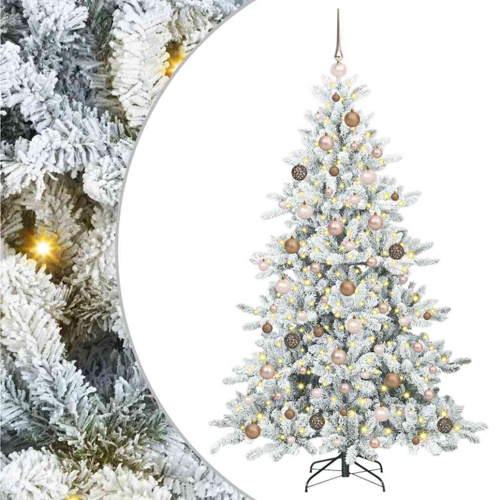 VIDAXL 180 cm Artificial Hinged Christmas Tree with 300 LEDs and Rose Gold Ornaments - Image 2