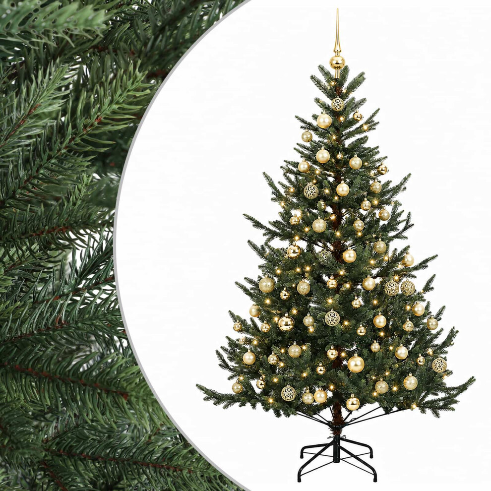 VIDAXL 180 cm Artificial Christmas Tree with 300 LEDs and Baubles, Green Metal Stand - Image 2