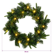 vidaXL Christmas Wreath Green Dia. 30 cm PVC and PE 25 LEDs