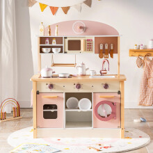 Robud speelkeuken hoekset, roze, inclusief oven, koelkast en wasmachine, met meer dan 30 accessoires