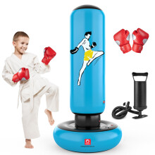 QPAU Kids Punching Bag Toy with Boxing Gloves, 66 Inch Larger Stable Kids Inflatable Boxing Bag Set, Gifts for Boys & Girls Age 6-12, for Practicing K