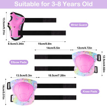 MHJY Knee Pads for Kids Elbow Pads Set 6pcs Protection Gear Kit Adjustable Girls Wrist Guard for Skateboard Bike Cycling Scooter Riding Roller Skating