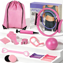 15-Piece Home Pilates Equipment Kit for Women and Beginners with Pilates Ring, Pilates Ball, Resistance Bands, Yoga Socks and Carry Bag, Yoga Set for