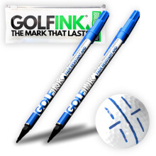 2-Pack GOLFINK Golf Ball Marker Pen - Fade-Resistant Permanent Ink, Valve-Controlled Nib, Durable Aluminum Body (Black) (Blue + Blue)