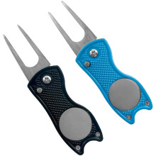 EXQUIMA 2 PCS Pitch Mark Repair Tool, Foldable Golf Divot Tool With Magnetic Ball Marker, Pop Up Golf Pitch Repairer, Golf Green Repair Tool In Black