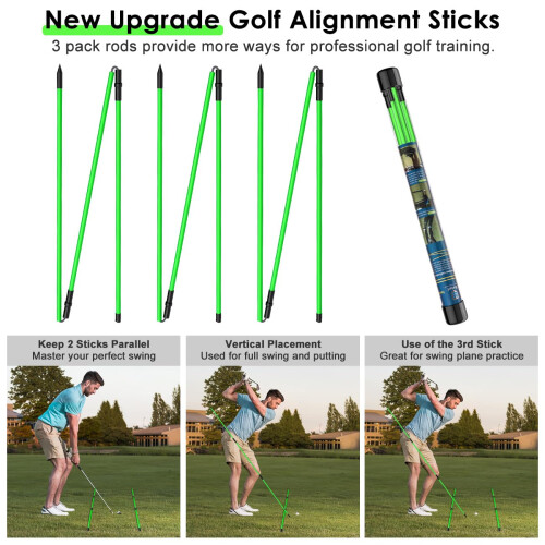 Rhino Valley Golf Alignment Sticks 3 Pack, Swing Trainer Training Aid 1