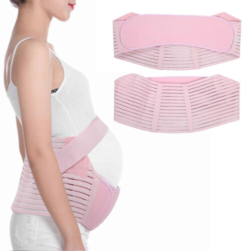 (L, Pink) Maternity Support Belt Breathable Pregnancy Belly Band Adjustable Back Support Brace