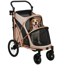 Pawhut hondenbuggy tot 20 kg, opvouwbaar met vering en rem, lichtbruin en goudkleurig