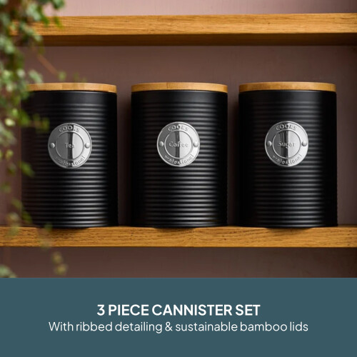 Cooks Professional Cooks Professional 3 Piece Kitchen Storage Set with Bamboo Lids | Black / Silver 1