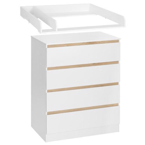 WOLTU ladekast met verwisselbare commode, 4 laden, 80x109,2x75 cm, wit + eikenhout