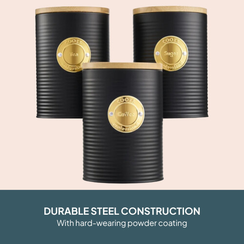 Cooks Professional Cooks Professional 3 Piece Kitchen Storage Set with Bamboo Lids | Black / Gold 1