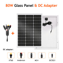 Zonnepaneel 80W, roestvrij staal, met 5m DC-kabel en 5-in-1 adapterkabel voor balkon, camper en buiten