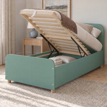 Agnes Single Gas Lift Ottoman Bed with Storage in Sage Green