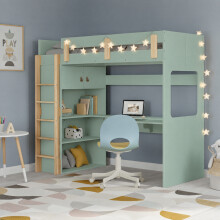 Nells High Sleeper Cabin Bed with Built in Desk and Storage in Sage Green