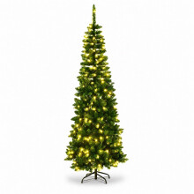 4Ft/1.2M Pre Lit Artificial Green Slim Christmas Pencil Tree,172 Pointed Tips,100 Warm White LEDs