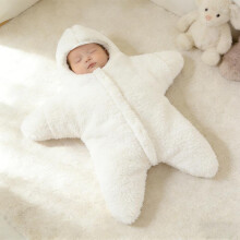 (White, 9M) Baby Winter Thick Swaddle Blanket Newborn Outing Anti-Startle Cocoon Lambswool Starfish Sleeping Bag with Removable Sleeves, Warm and Cozy