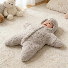 (Gray, 3M) Baby Winter Thick Swaddle Blanket Newborn Outing Anti-Startle Cocoon Lambswool Starfish Sleeping Bag with Removable Sleeves, Warm and Cozy