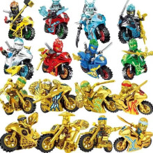 (4) Ninja Building Blocks Golden Motorcycle Mech Robot Minifigure Toy for Boys Kids 6-14 Birthday Gift