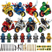 (2) Ninja Building Blocks Golden Motorcycle Mech Robot Minifigure Toy for Boys Kids 6-14 Birthday Gift